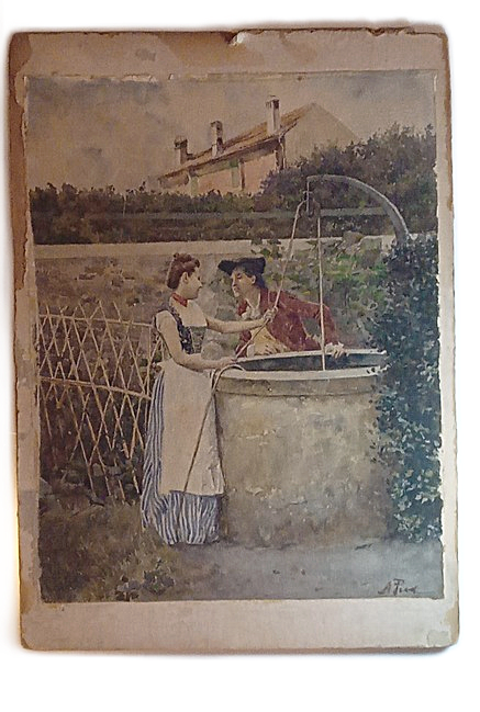 COUPLE COURTING ANTIQUE PAINTING